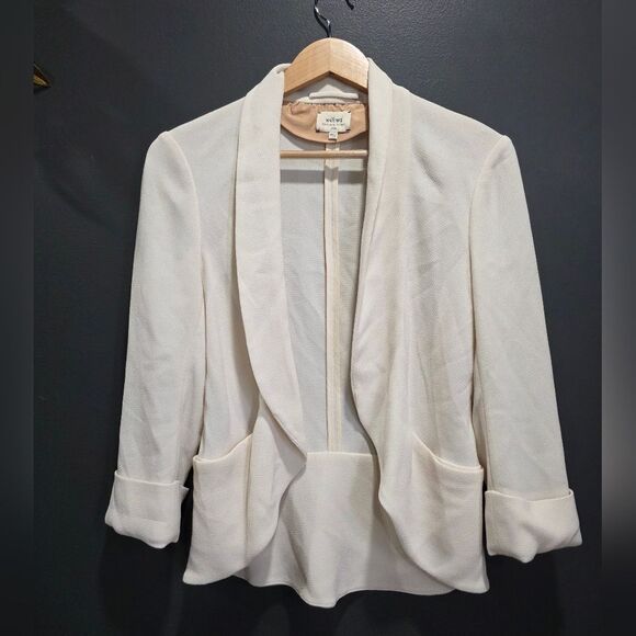 Aritzia Wilfred Short Open Chevalier Blazer Jacket Cream Size 2 Silk - Picture 1 of 7
